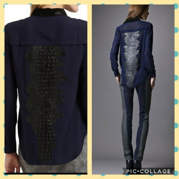 Sachin + Babi Embossed Leather Back Chiffon Blouse - Picture 6 of 6